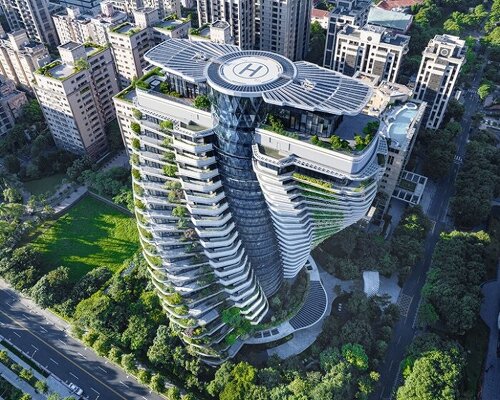 vincent callebaut's residential tower inspired by DNA forms vertical forest in taipei