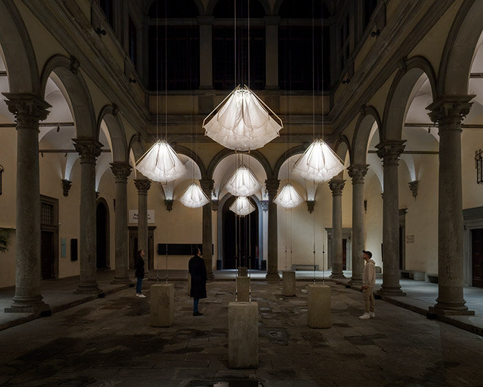 DRIFT suspends pulsating installation in renaissance courtyard of florence's palazzo strozzi