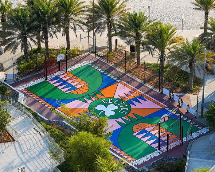 shoot hoops on a middle eastern rug at katrien vanderlinden’s basketball court in abu dhabi