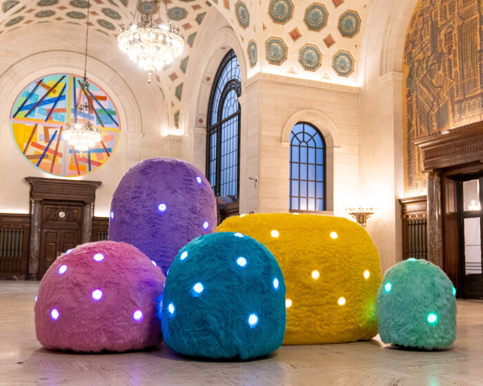 friendswithyou’s autonomous fuzzy robots play healing sounds inside cleveland public library