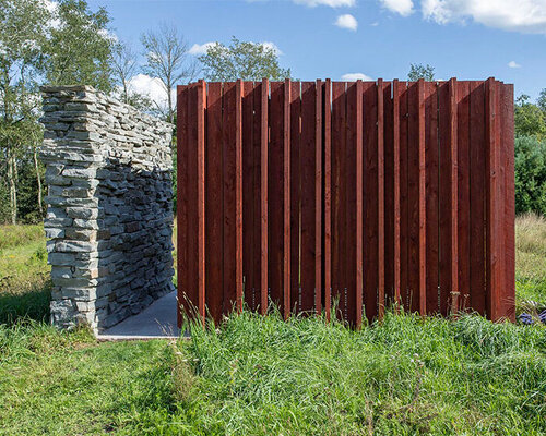 light, shadow, and texture animate j_spy's wood and brick barn in new york's white lake