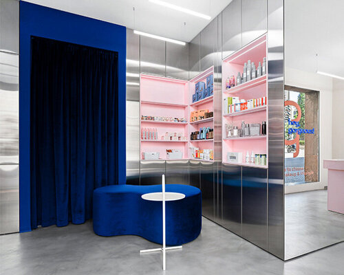 blue highlights and metallic finishes define beauty salon by HVYLYA design in barcelona