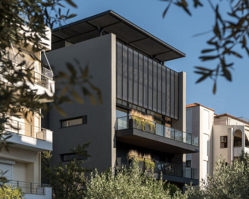 metallic charcoal and protruding planes define wip architects’ papagou residences in athens