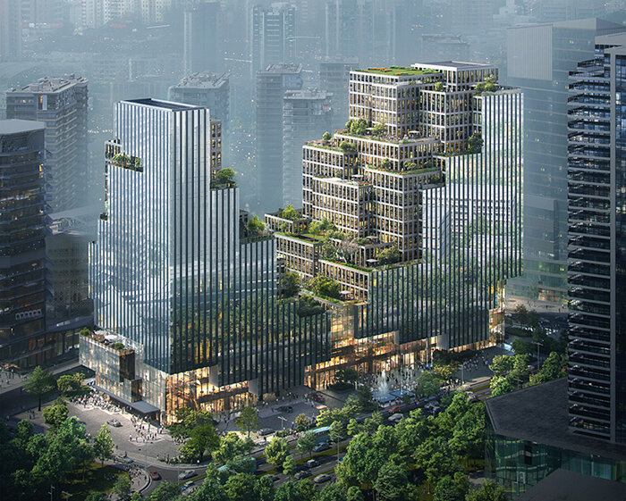 büro ole scheeren plans lush, stepping towers to bring 'urban glen' to hangzhou