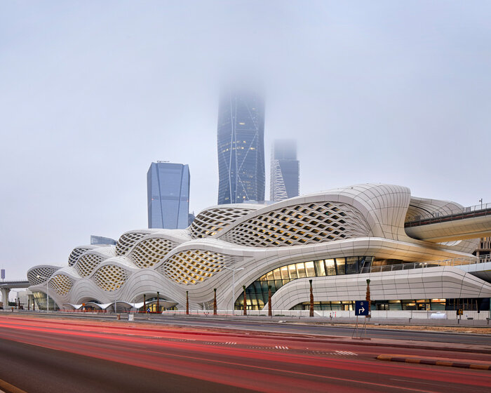 with an undulating lattice facade, zaha hadid architects' metro station opens in riyadh