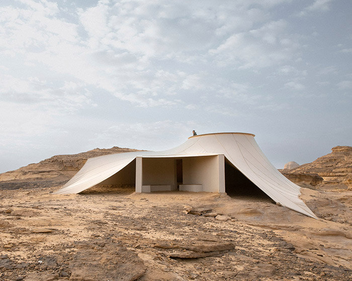 clover studio mimics bedouin tents, scattering hegra viewpoints across alUla desert