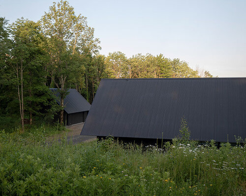 group projects dots postcard catskills meadow with minimalist, black houses