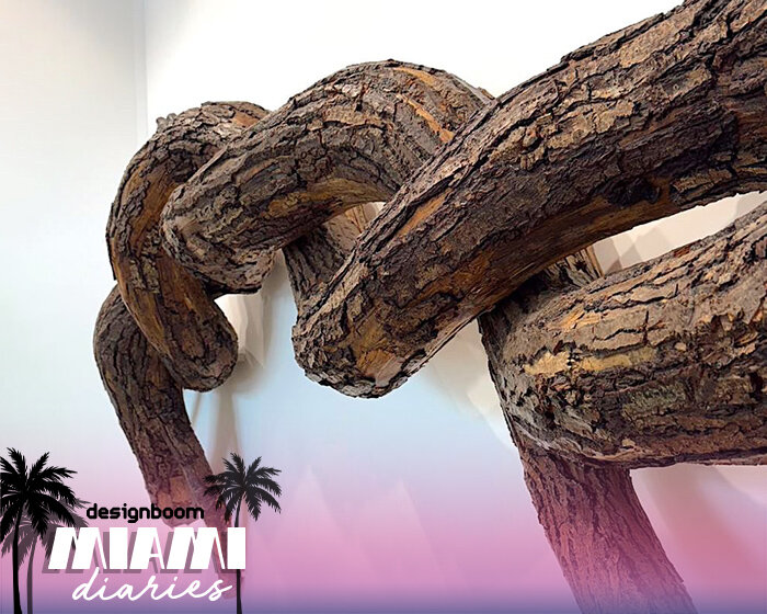 artist henrique oliveira sculpts gnarled nature for ruinart lounge at art basel miami beach