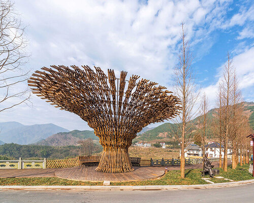 intersecting bamboo segments form umbrella-like pavilion by MUFU-ARCHLAB in china