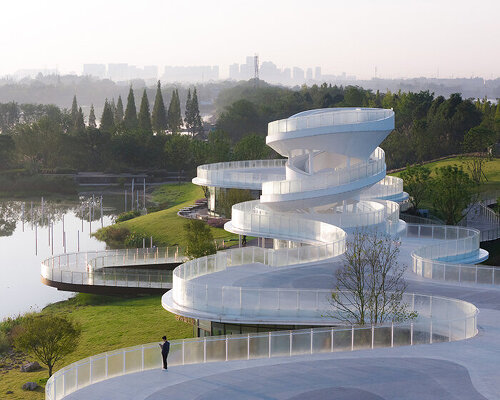 MUDA-architects mimics lujiatan wetland park's meandering rivers with new project