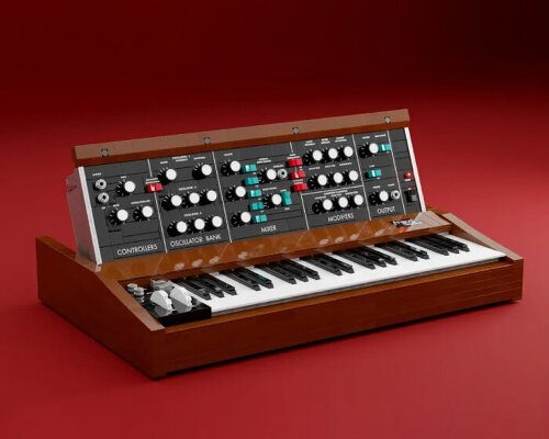 LEGO minimoog analog synthesizer remakes 1970 instrument with functional keys & knobs