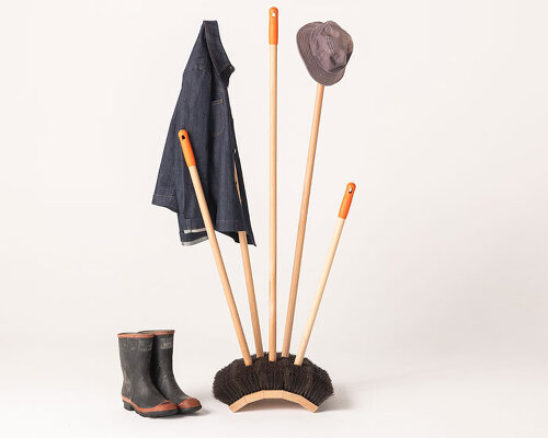 five hardware store brooms sculpt playful coatrack by clark bardsley design