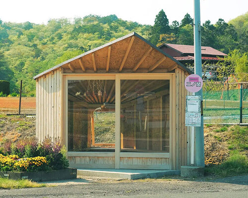 fan-shaped bus stop by ginga architects welcomes schoolchildren in rural japan