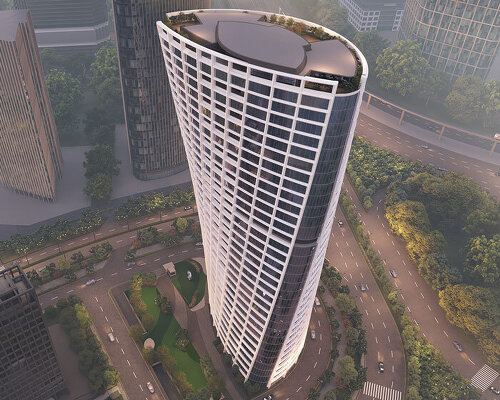 twisting office tower by ini design studio rises over tech city in india