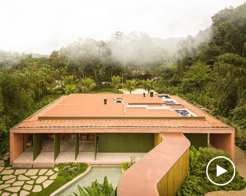 dry pink concrete residence by mf+arquitetos emerges from lush forest in rio de janeiro