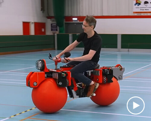 omnidirectional drift bike with wheels made of circus balls glides in any direction