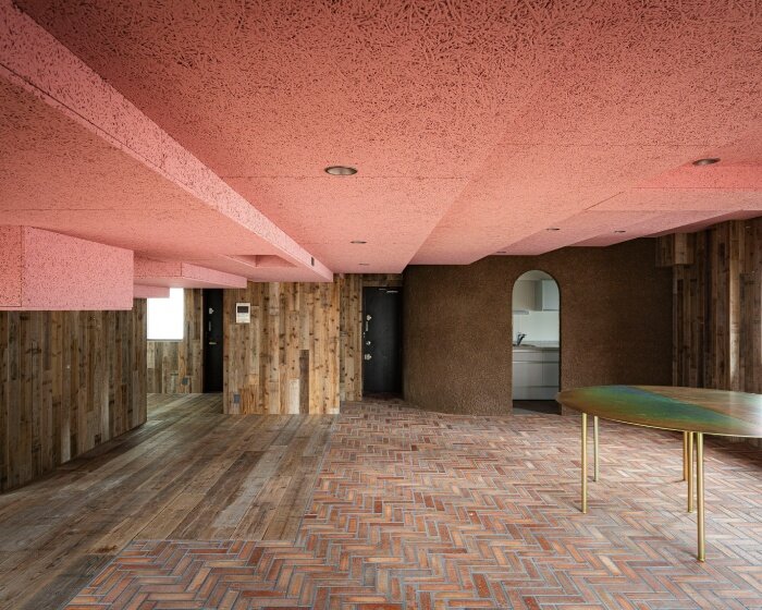 stepped pink ceiling divides intimate and open zones at tan yamanouchi's tokyo apartment