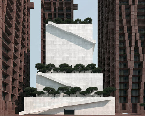 valerio olgiati's grand park skyline brings towering forms and garden ziggurat to tirana