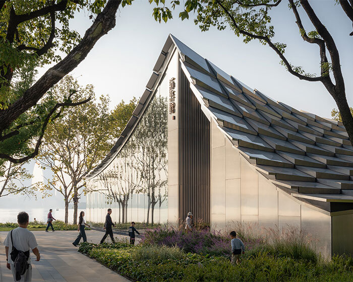 BIG unveils jinji lake pavilion with pixelated glass roof on suzhou's waterfront