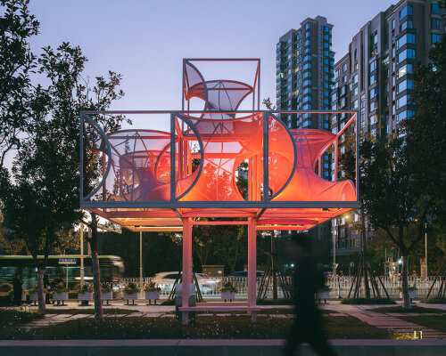 organic, translucent membranes stretch between PAO's modular installation in shanghai