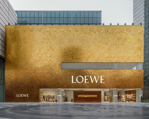 casa LOEWE shanghai opens with facade clad in 35,536 individual golden ceramic tiles