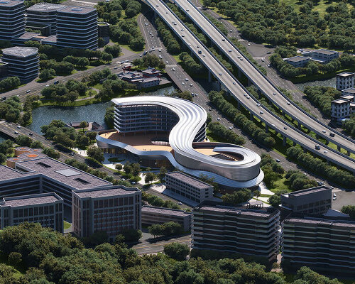 aluminum skin envelops curved exhibition center and hotel development by POA in china