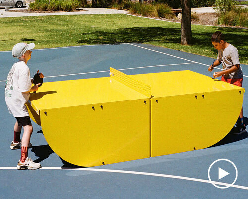 matte yellow HEROair outdoor table tennis by POPP withstands all weather conditions