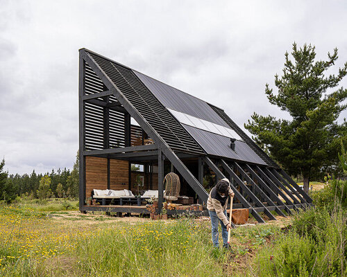 this wedge-shaped cabin 'shelter 45' is built by gonzalo rufin + felipe toro