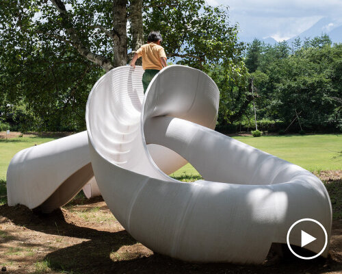 VUILD's 3D-printed slide loops like mobius strip for intuitive play in japan park